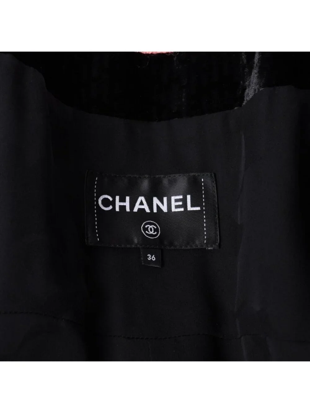 Chanel Long Coat CC Logo Corduroy Tweed Black Pink 36